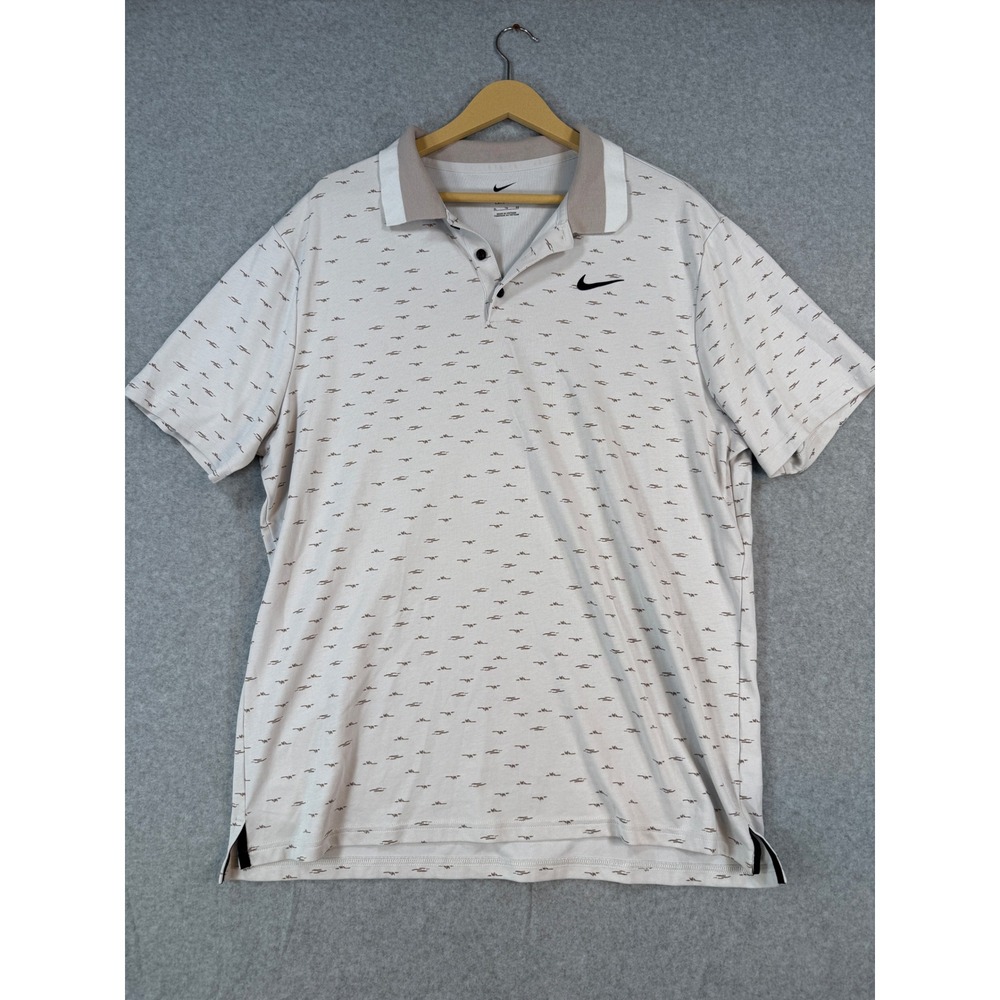 Nike XL Polo Shirt Golf Athletic Cream Cotton Blend Barbed Wire Print HM5792